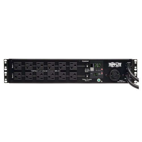 Tripp Lite Metered Pdu With Ats, 30A, 25 Outlets (24 5-15/20R, 1 L5-30R), 120V, 2 L5-30P, 2 10 Ft. Cords, 2U Rack-Mount Power, Taa (Pdumh30At) , Black #TOP2