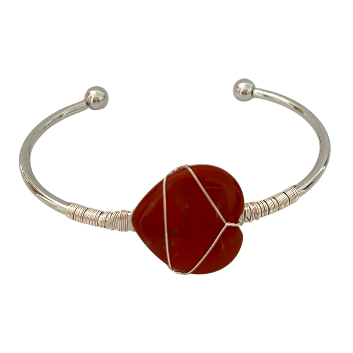 VIE Heart-Shaped Crystal Bangle, Red Jasper
