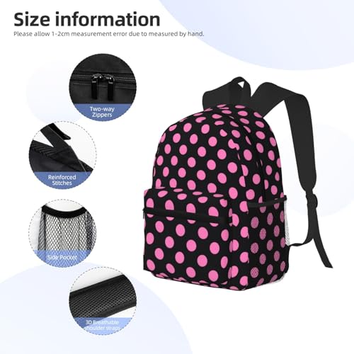 Pink Polka Dot Black Travel Laptop Backpack For Men Women-Lightweight Carry On Backpack,Hiking Backpack, Water Resistant Beach Backpack With Laptop Compartment3