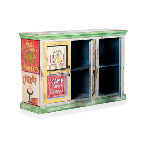 Image of APRODZ Solid Wooden Handpainted Sideboard Cabinet | Storage Cabinet with 2 Doors Shelf Storage for Living Room, Bedroom, Hotel & Home |Green (Multicolor)