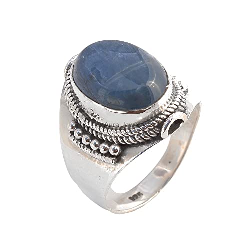 Anillo de plata de ley 925 para mujer Anillo de cianita natural Anillo de compromiso de plata de ley Anillo de piedras preciosas ovaladas