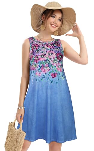Image of elescat Women's Summer Dresses 2026 Beach Casual Sleeveless Floral Print Tank Loose Sundress with Pocket