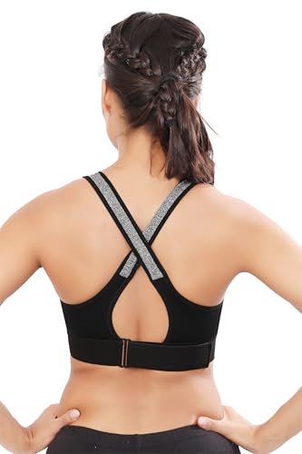 Image of Bella Voste Women Polyester Spandex High Impact Front Zip Sports Bra Fitness Criss Cross Back Crop Tops Tank Gym Yoga Workout, Size: M-5XL