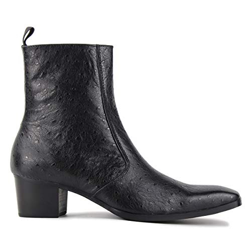 OSSTONE Men Chelsea Ankle Boots Leather Ostrich Print Western Cowboy Boots with Side Zipper Heel Dress Boots JY0143
