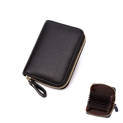 ZMREN Kreditkartenetui Damen, Klein Leder Blocker Geldbörse Ausweis Karten Kreditkartenetui RFID Schutz Kartenhalter Etui Bargeld Münzfach Geldbeutel Portemonnaie mit Reißverschluss - Schwarz