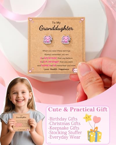Jeka Axolotl Stud Earrings for Girls, Granddaughter Gifts from Grandma Birthday Christmas Jewelry Gifts3