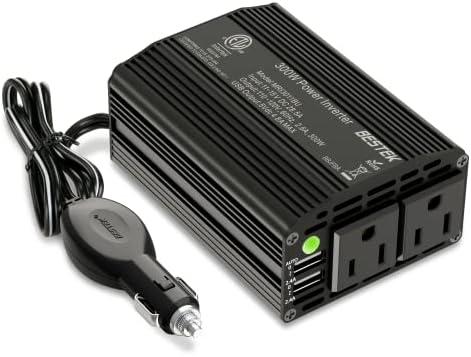 BESTEK 300W Power Inverter DC 12V to 110V AC, Durable Aluminum Housing Car Charger Adapter with 4.8A Dual USB Fast Charging Port, Car Plug in Cigarette Lighter Outlet for Laptop