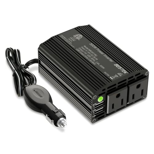 BESTEK 300W Power Inverter DC 12V to 110V AC, Durable Aluminum Housing Car Charger Adapter with 4.8A Dual USB Fast Charging Port, Car Plug in Cigarett