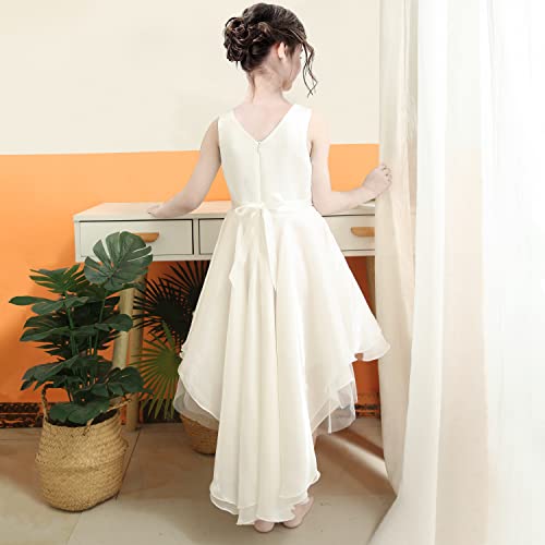 Sunny Fashion Girls Dress Black Hi-lo Pearl Organza Formal Pageant Ball Gown2