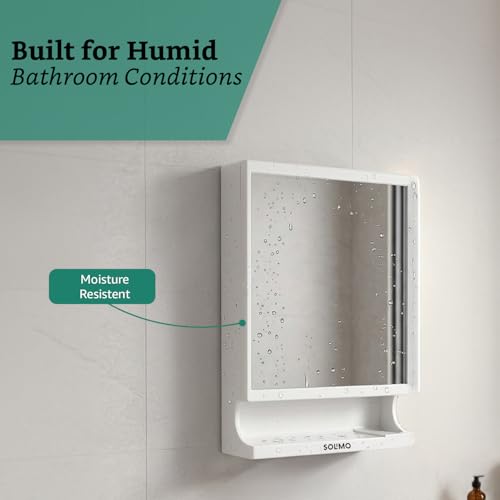 Image of Amazon Brand - Solimo SmartLook Wall Mounted Storage Cabinet with Mirror, Toothbrush Holder with Multi-Compartment Storage, Wall Mounted Plastic Organizer for Toothbrush,& Bathroom Essentials, White