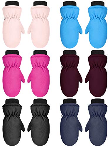 Hicarer 6 Pairs Winter Kids Mittens Toddlers Waterproof Mittens Bulk Winter Snow Ski Warm Gloves Unisex for girl boy