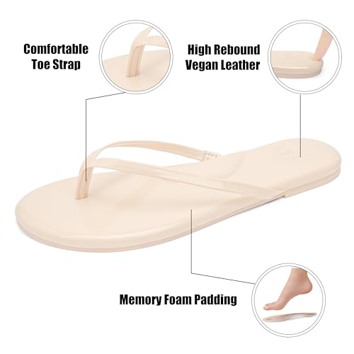 Image of INMINPIN Flat Flip Flops with Arch Support for Women - Memory Foam Flats Summer Sandals 2026 - Ultra Comfort Vegan Leather Thong Sandals Summer Beach Slide