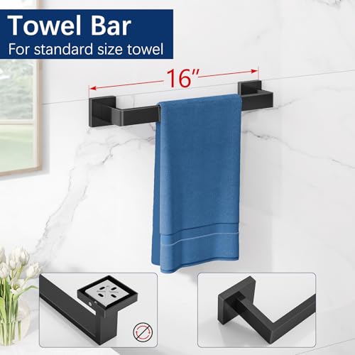 Foto de Juego de accesorios de baño de 5 piezas, toalleros para baño de acero inoxidable montado en la pared, juego de barra de toalla negro mate de 16 pulgadas (imagen 3)