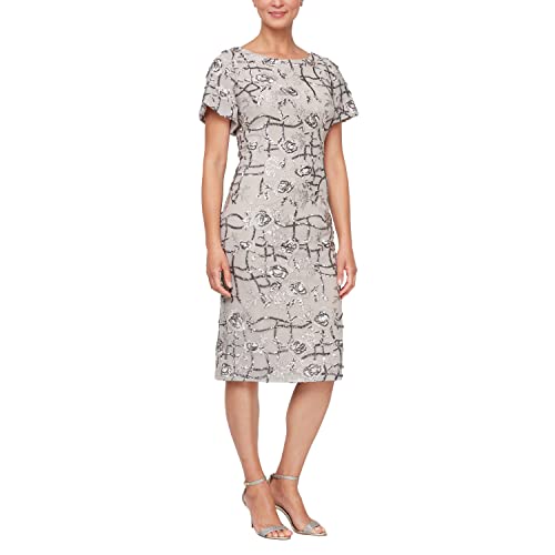 Image of Alex Evenings Women's Short Embroidered Cocktail Dress, Wedding Guest (Petite and Regular Sizes)