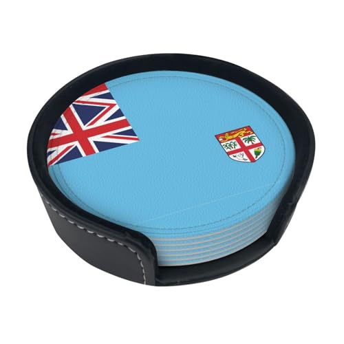 Ensemble de 6 sous-Verres imprimés Drapeau des Fidji, avec Supports. Convient pour Les Tables à Manger, la décoration de Cuisine et Les Tables Basses.