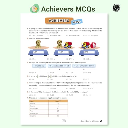 Image of PW Olympiad Plus Workbook For Class 4 Mathematics Prepguide, Concept Map, PYQs and Worksheets For After School Practice | IMO, iMO, Hindustan Olympiad, NSTSE, SEAMO, ISTSE and Others