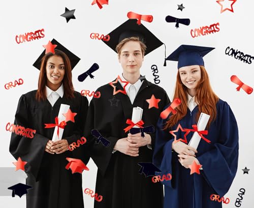 Image of Red and Black Graduation Confetti 2026, 1000 Pcs Congrats Grad Confetti Class of 2026 Party Table Centerpiece for 2026 Graduation Party Decorations