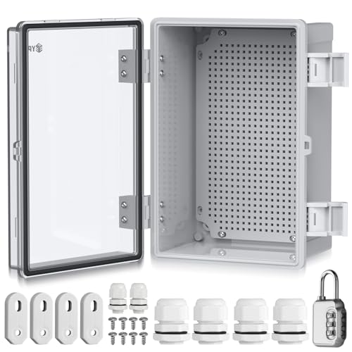 EYPINS Wasserdichter Verteilerkasten IP67, Anschlussdose Wasserdicht ABS Kunststoff Gehäuse außen Steckdosenkasten, Schaltkasten, Stromkasten mit Montagezubehör 30x20x16cm | Transparent Schaltschrank