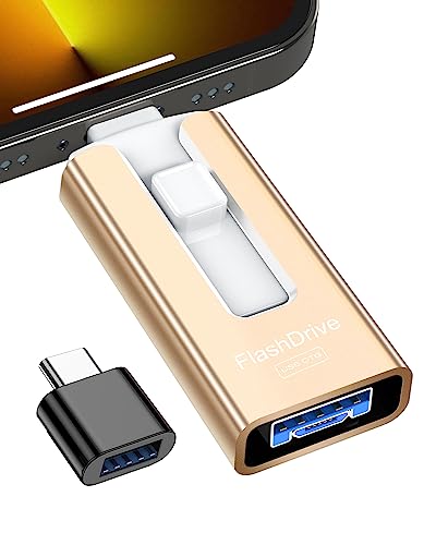 GNASEET Cle USB 256 Go, Clé USB 3.0 Transfert Grande Vitesse, 4 en 1 Clef USB Photo Stick Mémoire Externe pour iOS, Android, Pad, Type C et PC, Cle USB C...
