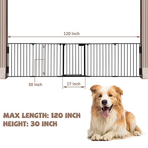 AUXSOUL 118" Wide Baby Gate Metal Safety Playpen - Fireplace Fence for Toddler/ Pet/ Dog, Fits 72"- 118" Wide, 5-Panel (30" H, Black) - Image 2