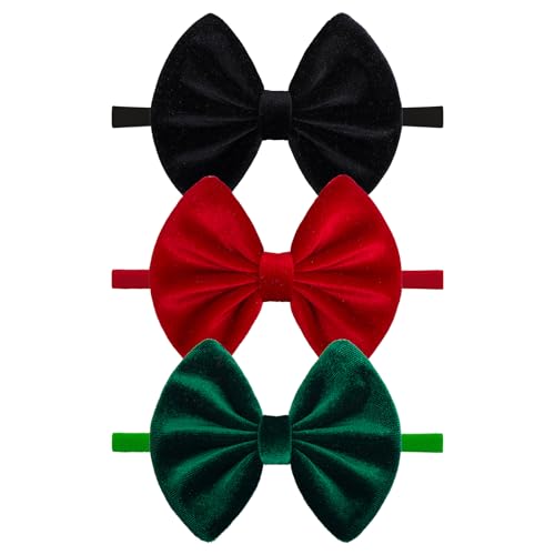 Image of ONENINEDREAM Christmas Velvet Baby Girls Bows Elastic Nylon Headbands Red Green Handmade Christmas Newborn Bows Hairbands Infants Toddlers Hair Accessories