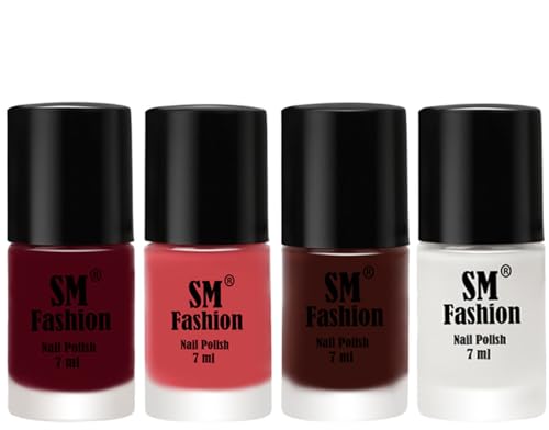 Image of Nail Polish Combo Set (Pack of 4) Quick Dry Gel Finish Nail Paint | Boysenberry,Punch Pink,Wine,White | 7 ml Each
