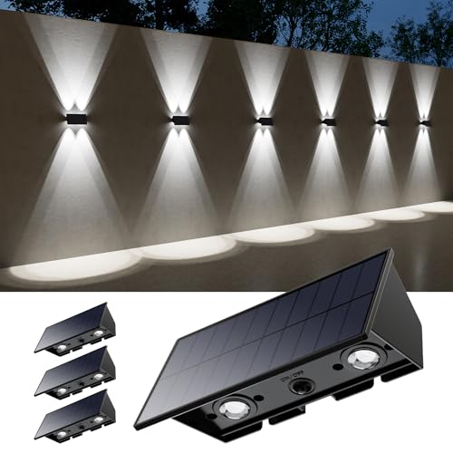 4 Pack Solar Powered Wall Lights for Outside Up and Down Fence Mount LED Outdoor Decorative...