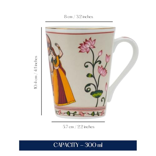 Image of GOLDEN QUEEN'S Mugs Set Of 2 For Coffee, Tea, Milk - Ideal For Your Daily Beverage Ritual, Hosting & Casual Gatherings | 24 K Gold On Rim - Dance Of Harmony, 300 Ml