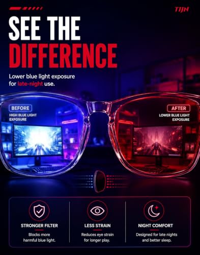 Image of TIJN Sleep Glasses with Blue Green Light Blocking, Red Light Lens for Computer Gaming, Screen Fatigue & UV Protection