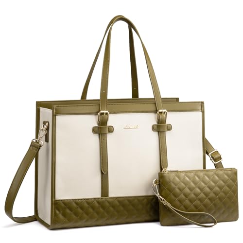 Image of LOVEVOOK Laptop Tote Bag for Women,15.6 Inch Vintage Laptop Bag with Clutch Purse,Large Capacity Leather Work Bag, Computer Bag Office Business Briefcase, Casual Handbag for Travel College Teacher