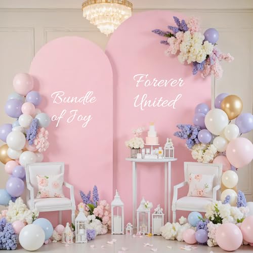Image of Pink Blue Arch Backdrop Cover Set of 2 Gender Reveal Arch Covers Stretchy Backdrop 7.2 and 6ft Spandex Balloon Arch Stand Covers for Baby Shower Boy or Girl Birthday Party Banquet Photo Background