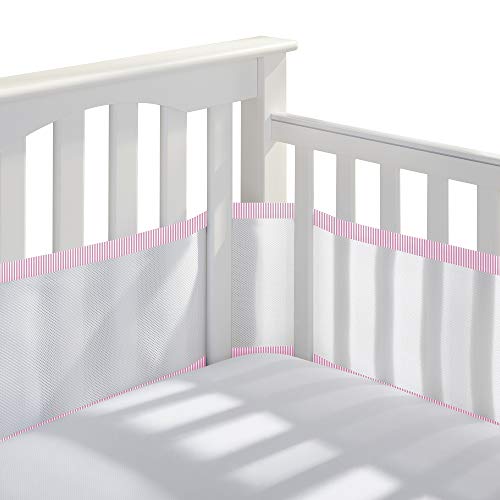 Image of BreathableBaby Breathable Mesh Liner for Full-Size Cribs, Classic 3mm Mesh, Rose Seersucker (Size 4FS Covers 3 or 4 Sides)