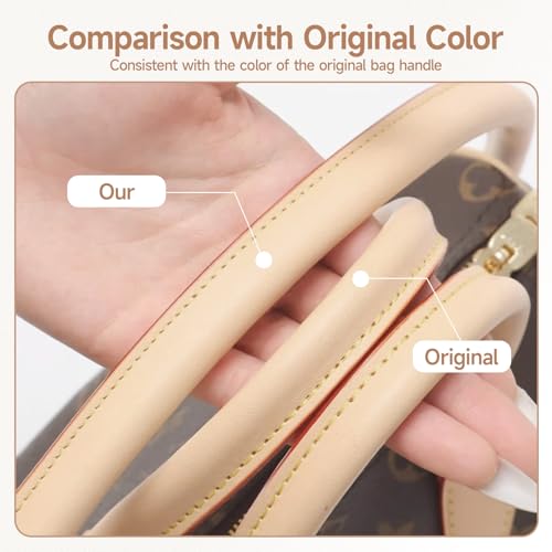 Image of Bag Genuine Vachetta Leather Shoulder Short Strap Replacement Fit for Graceful Damier or Speedy25 30 35(Apricot)