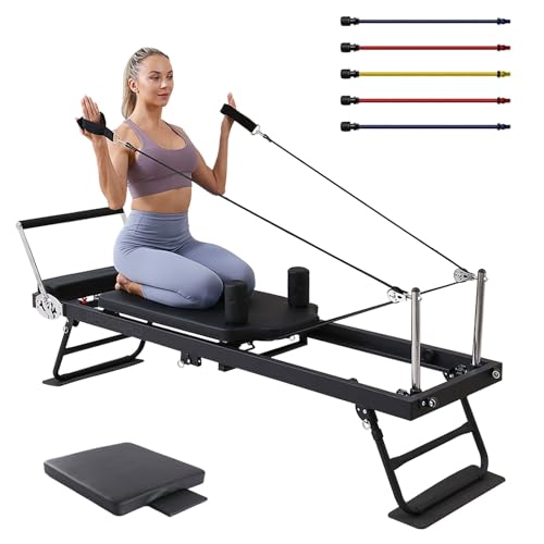 AGGBDYXO Pilates Reformer Plegable Tabla de Salto y 5 Cuerdas - Equipo de Pilates en Casa para Estiramiento y Cardio Reformer Portátil para Estudio y Entrenamientos en Casa,Pedal