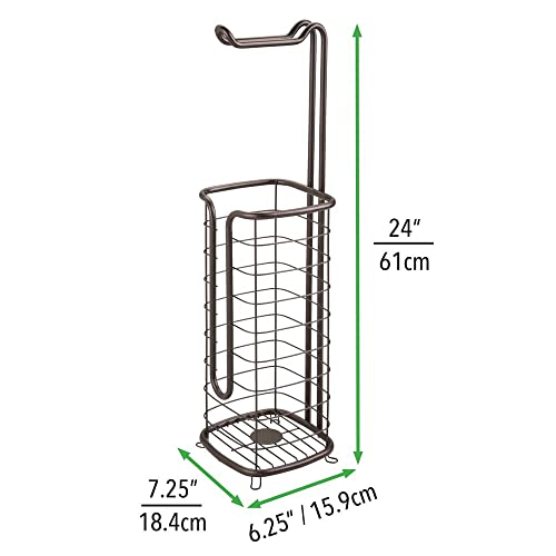 Mdesign Steel Metal Free Standing Toilet Paper Holder With Storage For Bathroom, Floor Stand Holder 3 Toilet Tissue Roll Dispenser For Master Or Guest Bath, Powder Room, Omni Collection, Bronze #TOP4