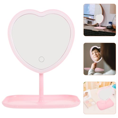 Espejo de maquillaje LED en forma de corazón recargable USB miniatura 7