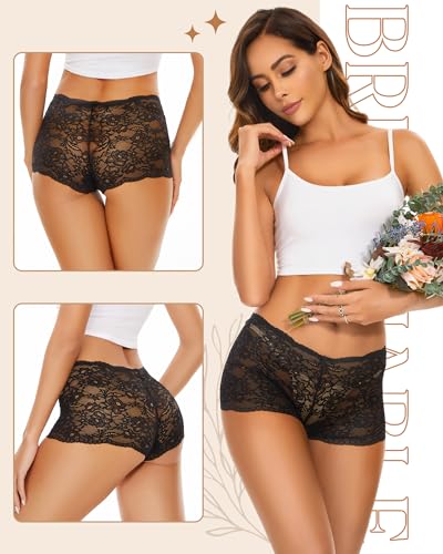 Sexy Underwear for Women Lace Boyshorts Panties Plus Size Underwear Women V-Waist Soft Stretch 3 Pack2