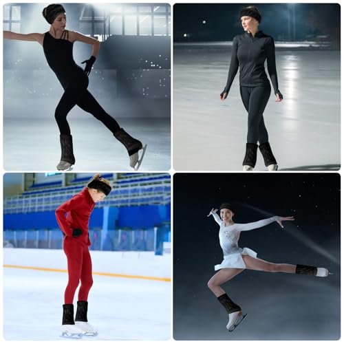 Image of TUYUU Zipper Leg Warmers and Headband Set, Fleece Lined Knit Legwarmers for Figure Skating, Ice Skating, Dance & Hockey