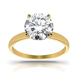 Hoops & Loops Yellow Gold Flashed 925 Sterling Silver 3.0ct Round Brilliant Cut Cubic Zirconia Solitaire Engagement Bridal Wedding Statement Band Ring for Women, Size 7