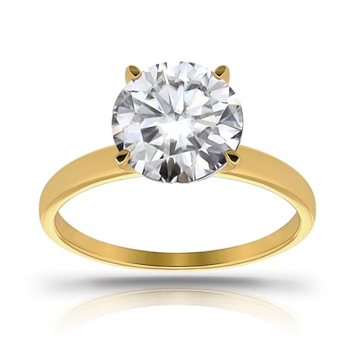 Hoops & Loops 925 Sterling Silver 1.0-3.0 Carats Round Brilliant Cut Cubic Zirconia Solitaire Engagement Bridal Wedding Statement Band Ring for Women, Silver & Yellow Gold Flashed Sterling Silver