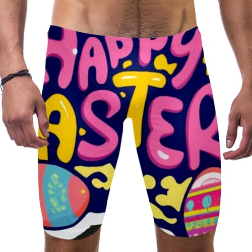Happy Easter Swimsuit for Men & Boys,Competition Lap Swim Suit, Square Leg Endurance Training Multicoloured