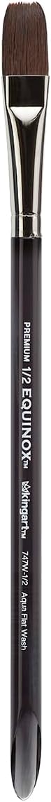 KINGART Equinox 747W-1/2 Square Wash Paintbrush for Watercolor, Gouache, Inks, & Dyes, Size 1/2", Short Handle