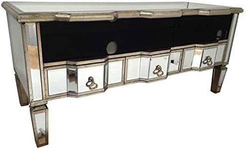 Interiors In Vogue Widescreen Mirrored TV Media Unit 3 Drawer Cabinet Retro Venetian Glass