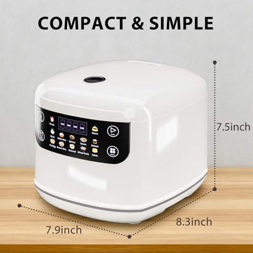 Image of Portable Digital Rice Cooker, 6-Cup (Uncooked) /12-Cup (Cooked) Small Rice Maker with Steaming Basket, Mini Rice Cooker with 2L Removable Nonstick Inner Pot, 10 Menu Options, Auto Keep Warm, 24 Hour Delay Timer, White