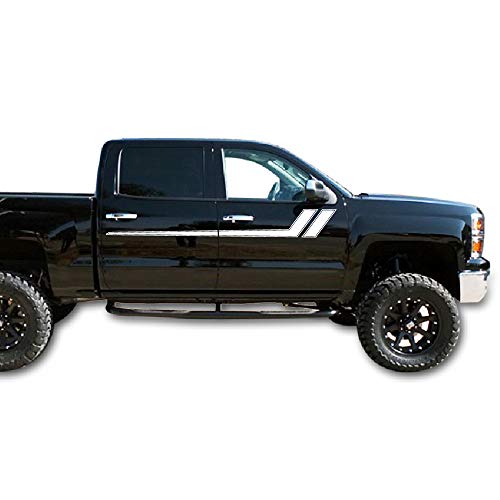 Decal Graphic Sticker Side Sport Stripe Kit Compatible With Chevrolet Silverado 2014-Present (White) #TOP28