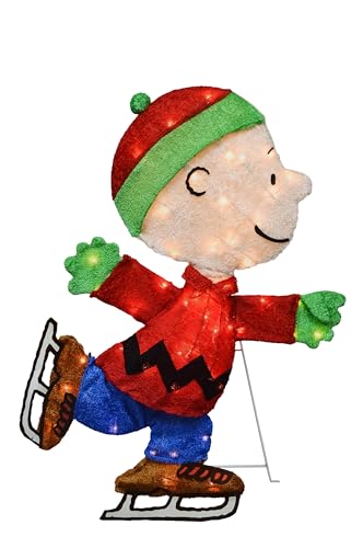 PRODUCTWORKS 32" Peanuts 2-Dimensional Pre-Lit 50 LED Lights Outdoor Holiday Yard Display, Skating Charlie Brown