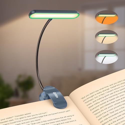 Gritin Leselampe Buch Klemme mit 19 LEDs, Buchlampe mit 3 Farbtemperatur Modi & 5 Helligkeit Dimmbar, USB Wiederaufladbare Klemmlampe, 360° Flexibel Leselicht für Nachtlesen(Aquamarin)