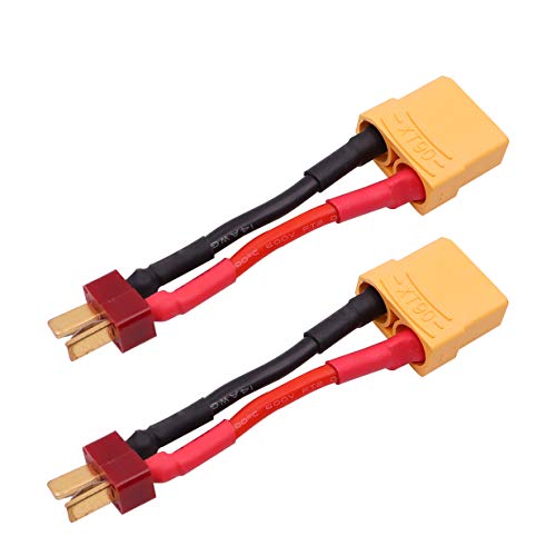 2 pcs conector adaptador hembra XT90 a macho T Plug 14awg 5cm miniatura 4
