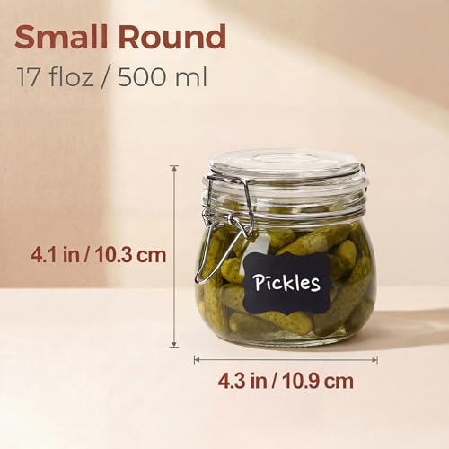 Image of 17 oz Round Glass Jars with Airtight Lids, 6 Pack Mason Jar with Clamp Lids | Air Tight Glass Food Storage Containers with Lids Keep Food Dry & Fresh, Best Canister for Flour, Sugar, Cereal, Rice, Coffee