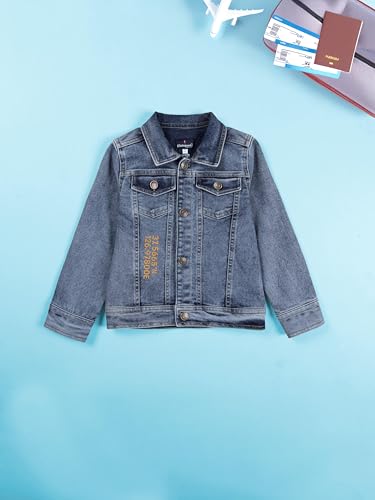 Image of KiddoPanti Boys Denim Jacket | Cotton Poly Blend with Spandex | Washed Denim, Full Sleeve | Button Closure & Front Flap Pockets | Collared Neck